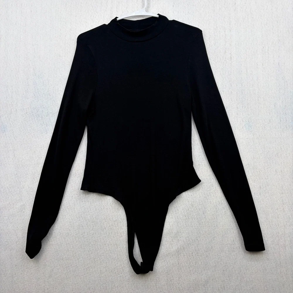 ASOS DESIGN Womens Black Long Sleeve Mock Neck Thong Bodysuit Size US 10